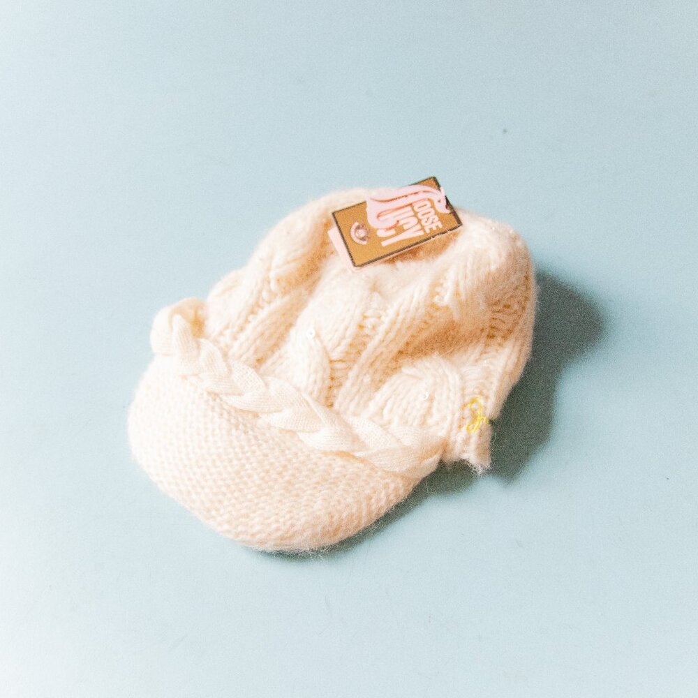 NEW Juicy Couture Angel Cream White Chunky Cable Knit Newsboy Wool Hat One Size